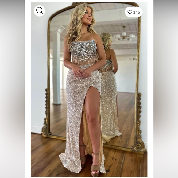 NEW!! Sparkly Gorgeous Strapless Long Mermaid Beaded Prom Dress With Split - Picture 5 of 5